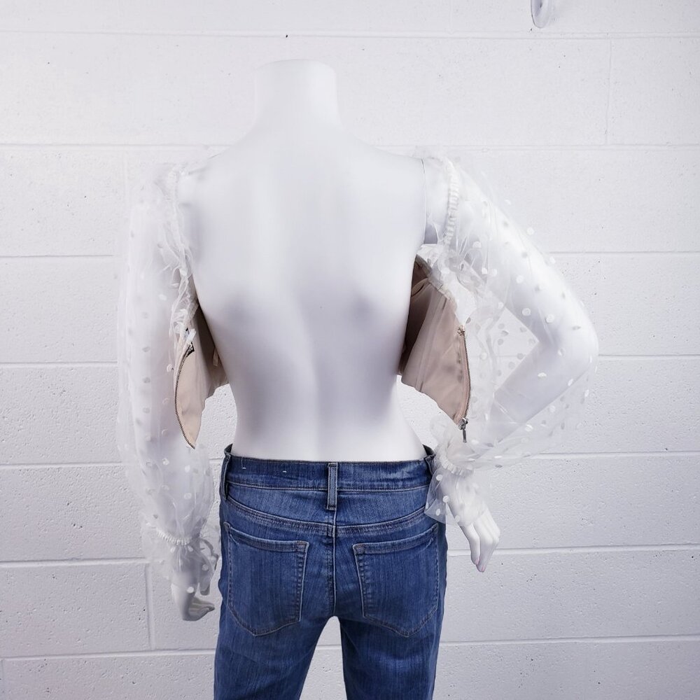 Runaway The Label Bustier Corset Top Size 4 Beige Polka Dot Tulle Sheer Sleeves - Picture 8 of 10